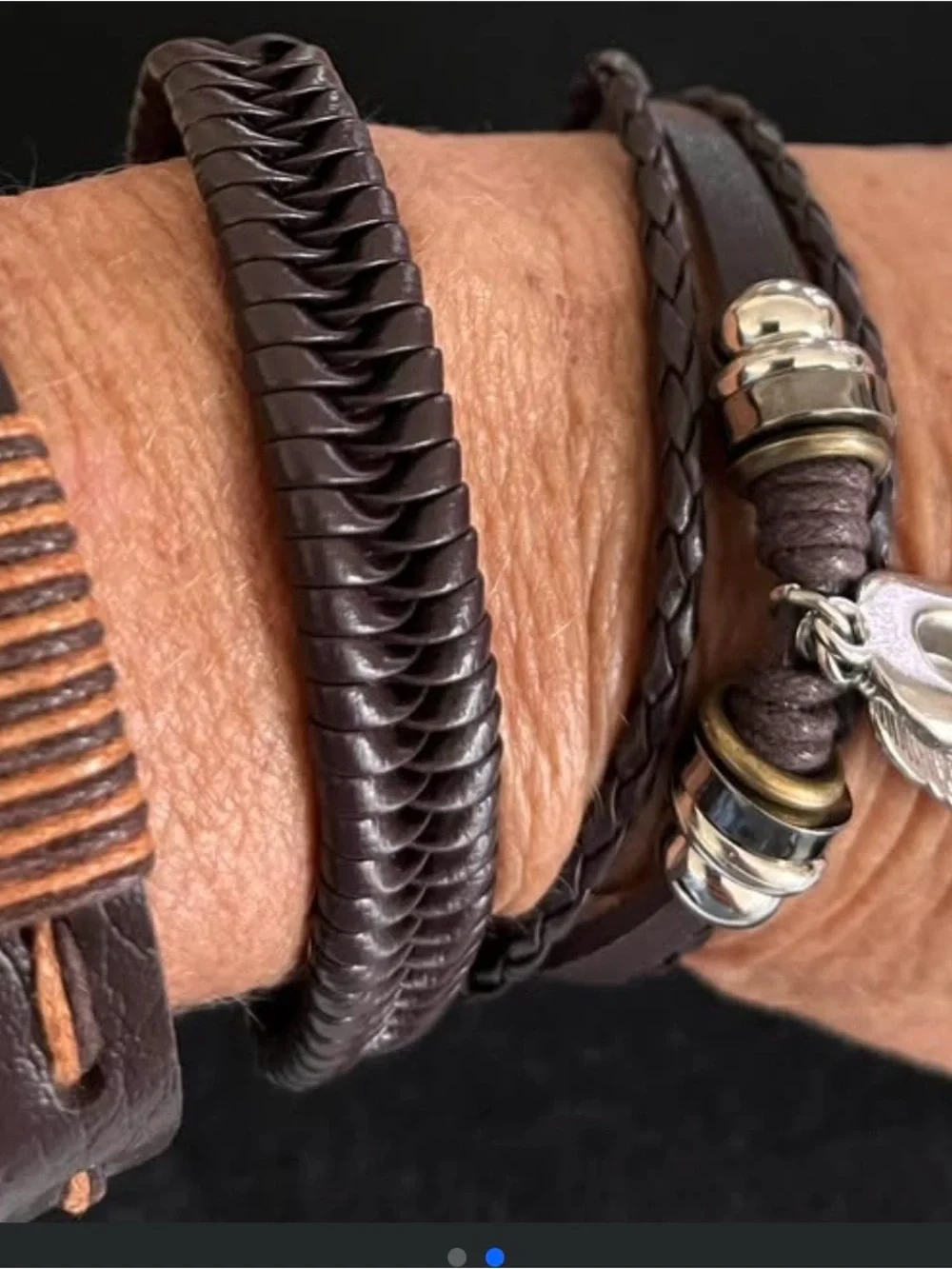 Men's Brown Braided Multi-Strand Leather Bracelet with Metal Accents